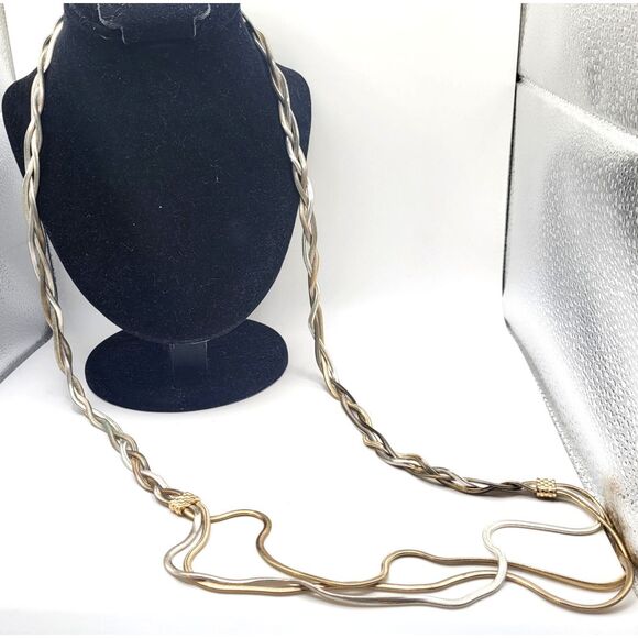 Vintage Two Tone Snake Chain Braided Extra Long Necklace 42in - Picture 5 of 5